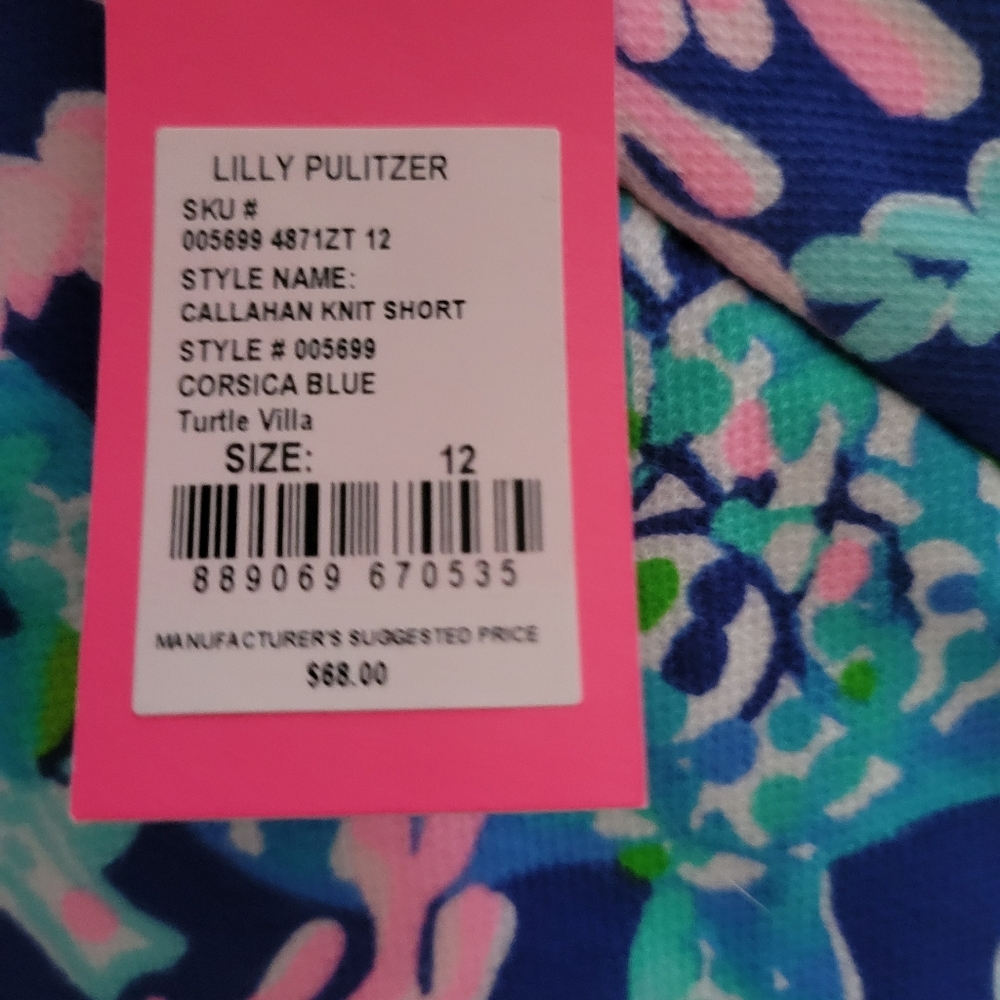 Lilli Pulitzer Callahan Knit shorts size 12 corsica blue turtle villa nwt